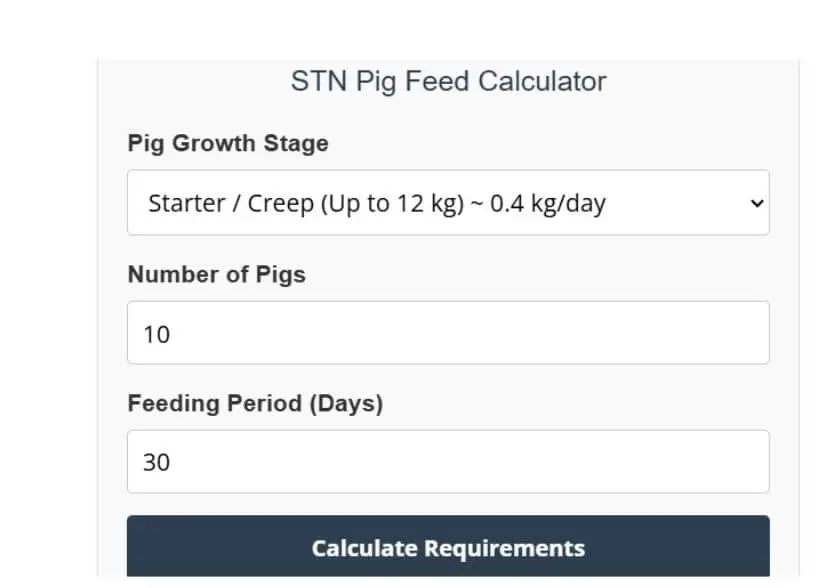 Pig feeding calculator